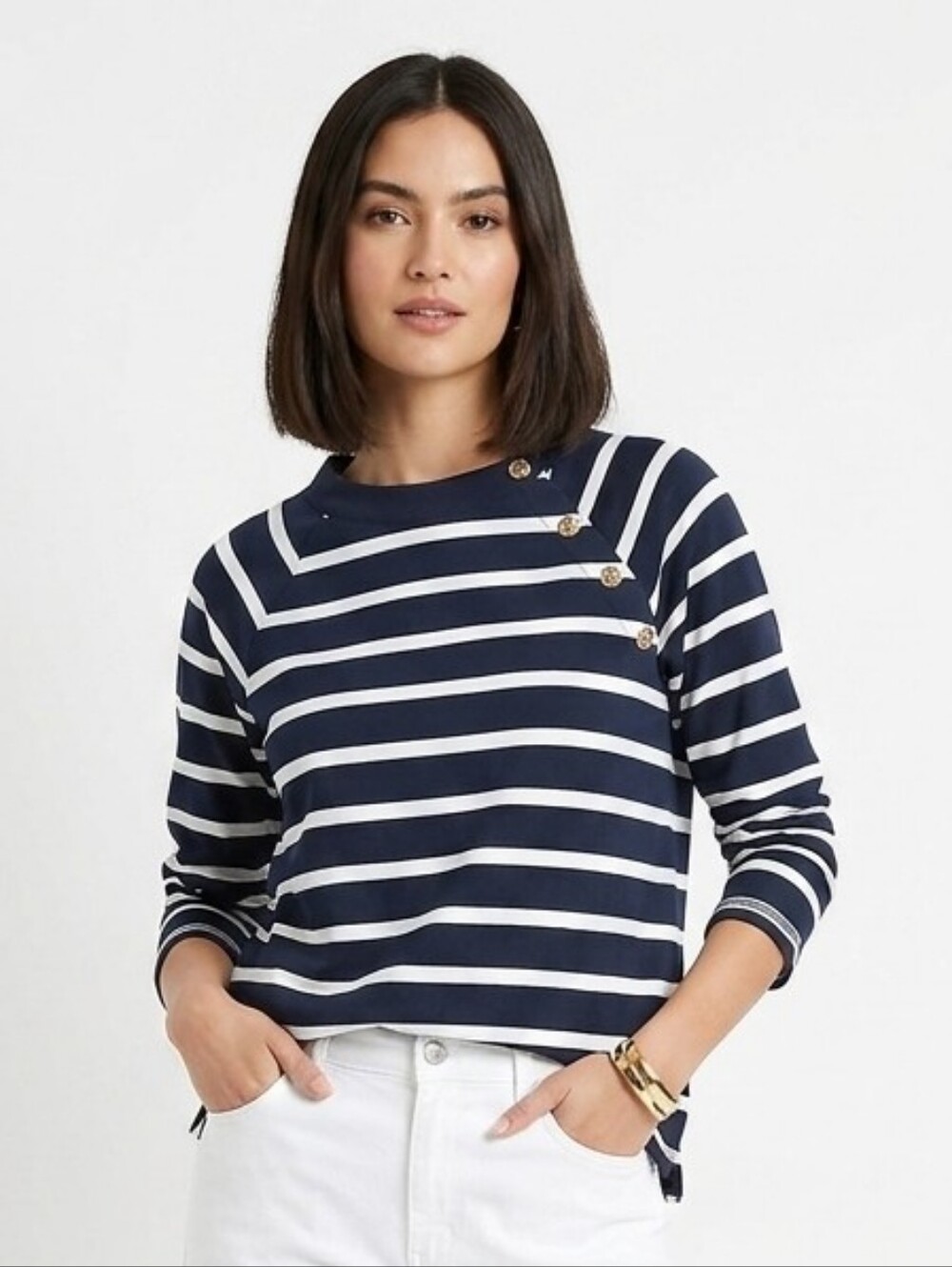 Talbots Navy and White Striped Long Sleeve Tee